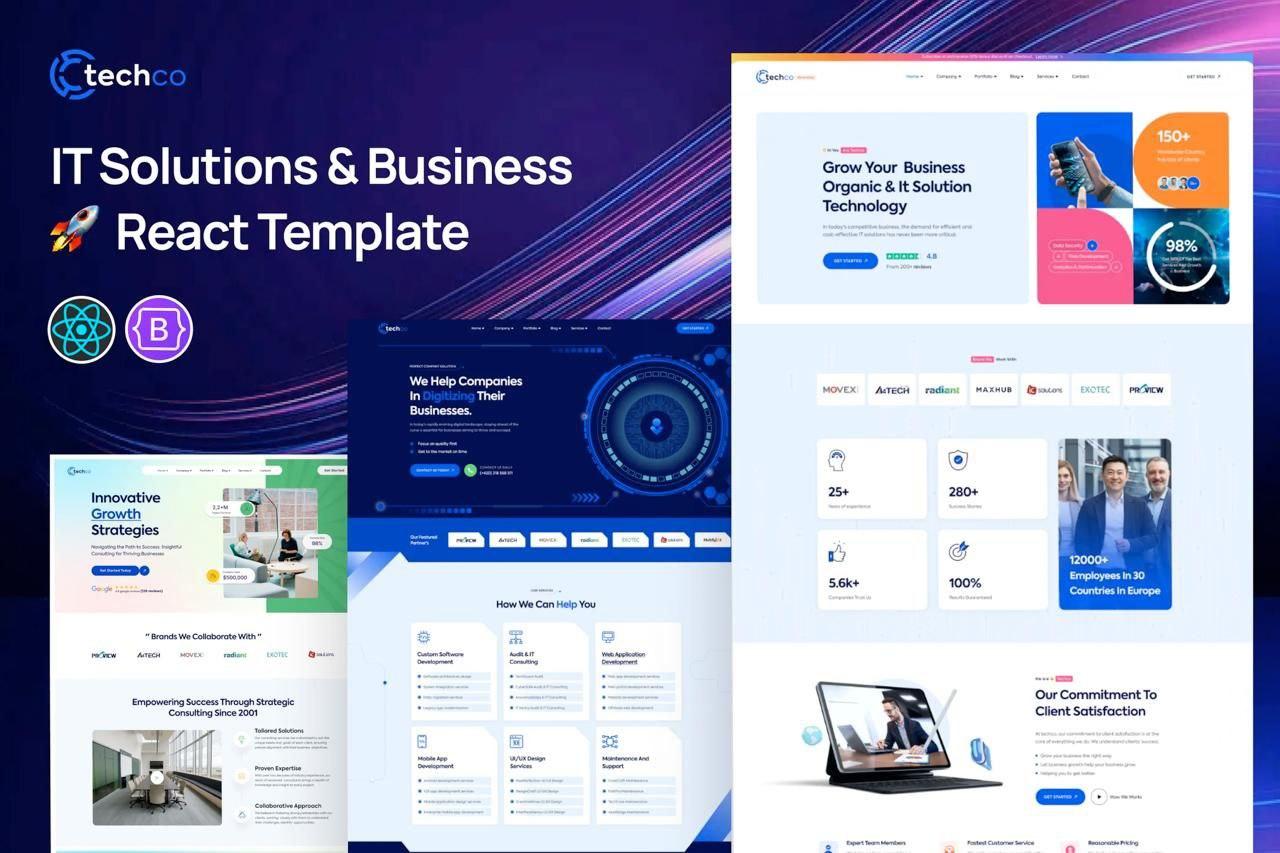 Script Gratuit : 💻 Techco — Modèle React Moderne pour Entreprises IT et Services Numériques